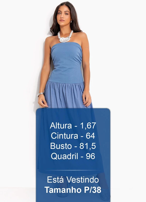 Farm - Vestido Saia Franzido Azul 5