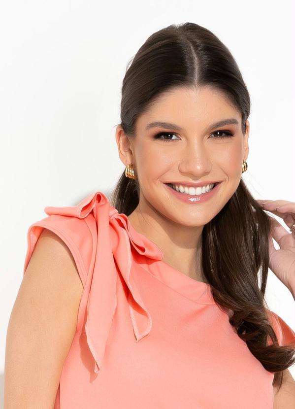 Rosalie - Vestido Salmão com Laço Moda Evangélica 3