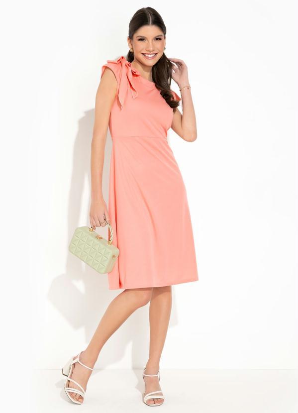 Rosalie - Vestido Salmão com Laço Moda Evangélica 4