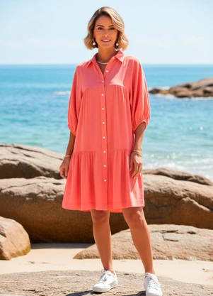 Quintess - Vestido Salmão em Viscose Plana - QUINTESS