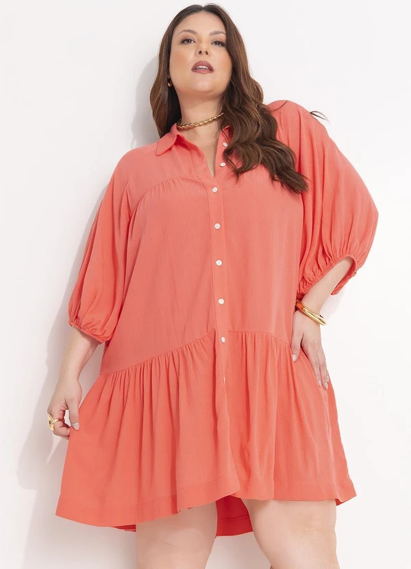 Quintess - Vestido Salmão em Viscose Plana 14