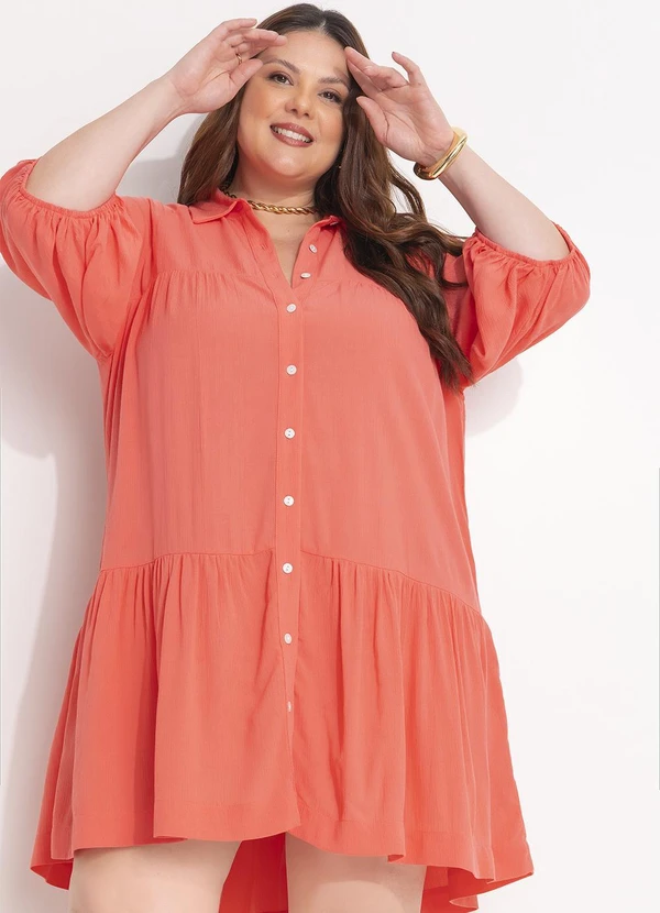 Quintess - Vestido Salmão em Viscose Plana 16