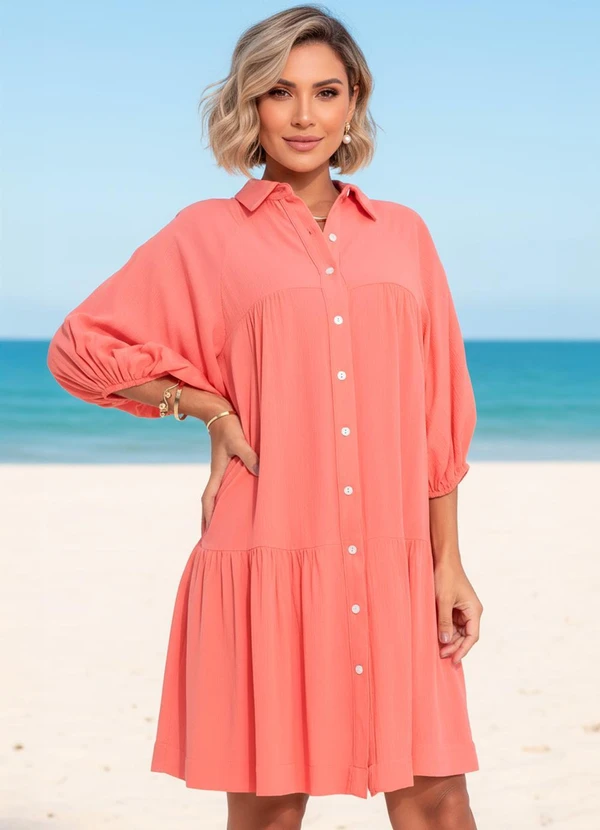 Quintess - Vestido Salmão em Viscose Plana 3