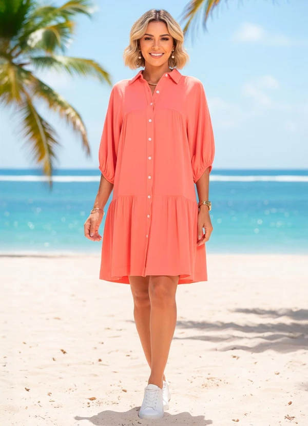 Quintess - Vestido Salmão em Viscose Plana 6