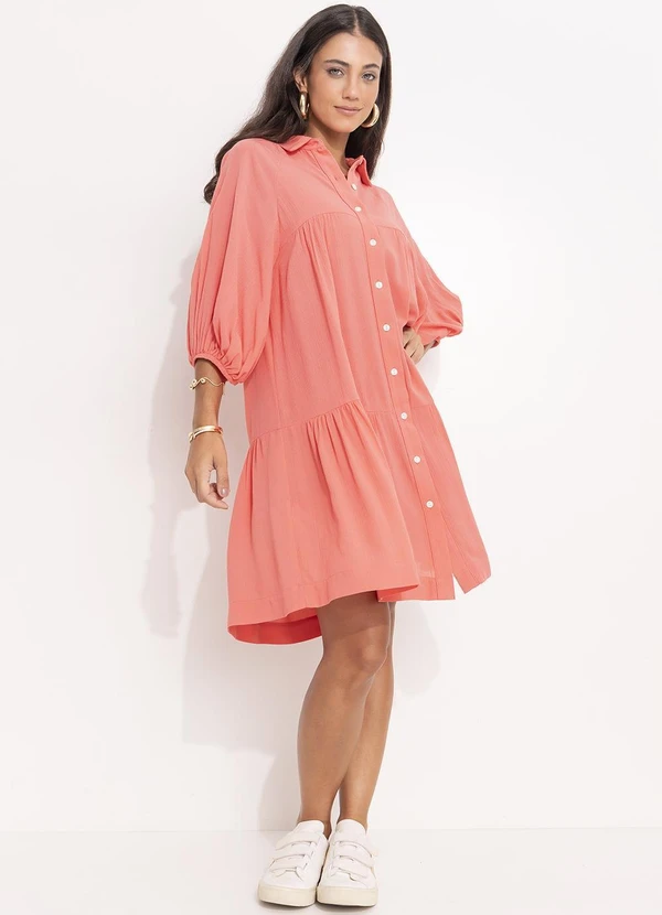 Quintess - Vestido Salmão em Viscose Plana 9