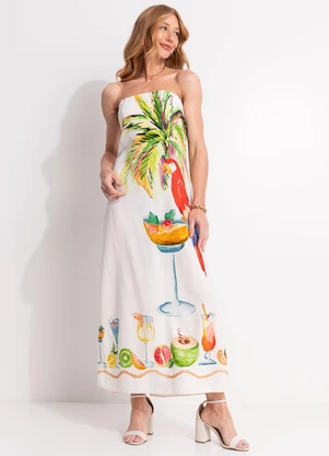 Farm - Vestido sem Alça Coquetel Lenço Off White - FARM