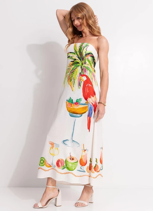 Farm - Vestido sem Alça Coquetel Lenço Off White 7