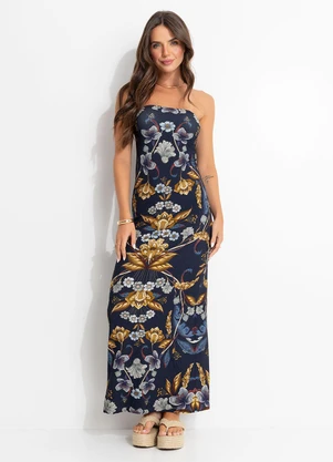 Farm - Vestido sem Alça Floral Maye Azul - FARM