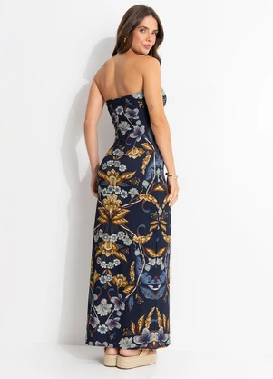 Farm - Vestido sem Alça Floral Maye Azul - FARM