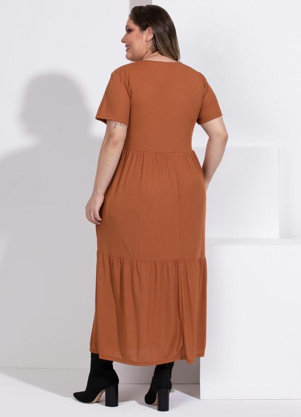 Quintess - Vestido Soltinho em Camadas com Bolsos Caramelo 6