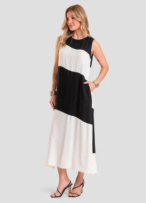 Dianna - Vestido Super Midi Bicolor Preto - DIANNA