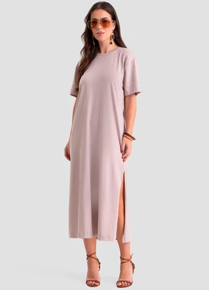 Dianna - Vestido Super Midi com Fendas Laterais Bege - DIANNA