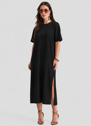 Dianna - Vestido Super Midi com Fendas Laterais Preto - DIANNA