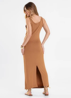 Rovitex - Vestido Super Midi Feminino Molecotton Marrom - ROVITEX