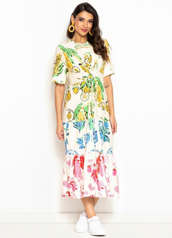 Farm - Vestido T-Shirt Patch Suco de Frutas Bege