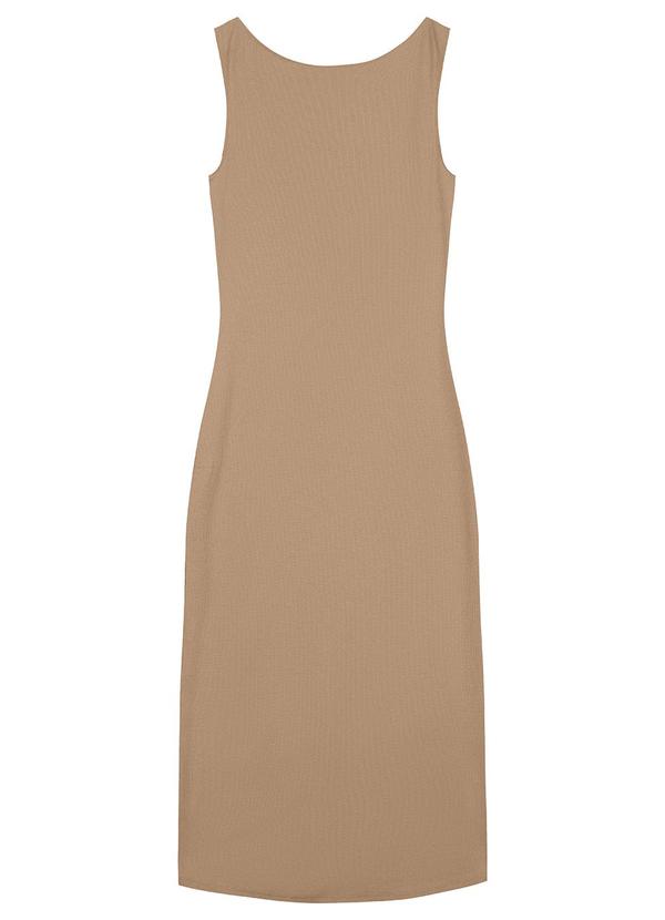 Malwee - Vestido Taupe Mídi Reto em Ribana