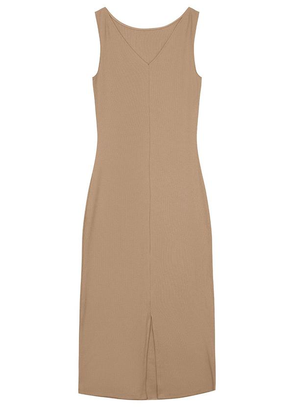 Malwee - Vestido Taupe Mídi Reto em Ribana 2