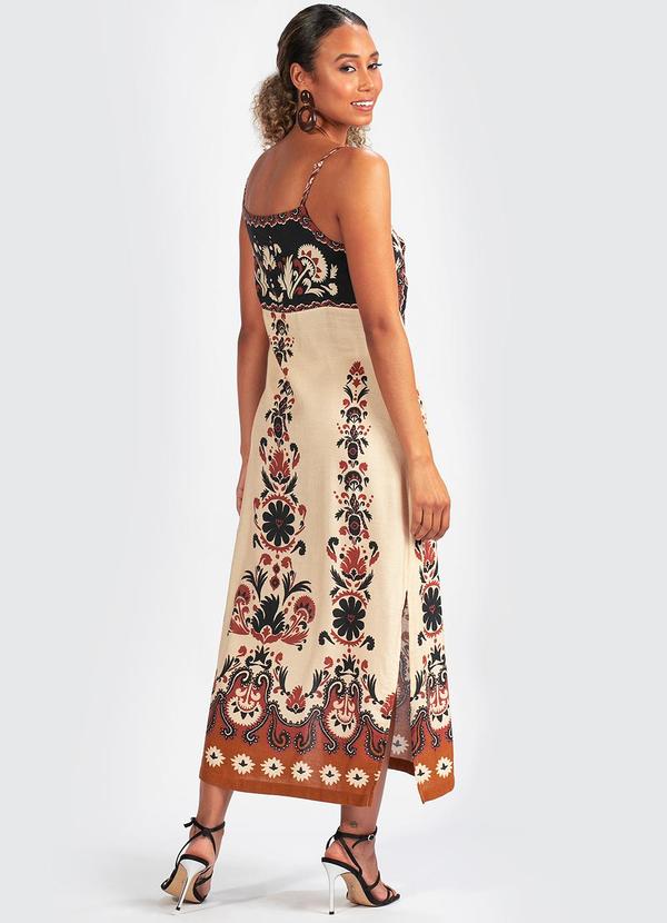 Farm - Vestido Tecido Tapete de Flor Bege 2