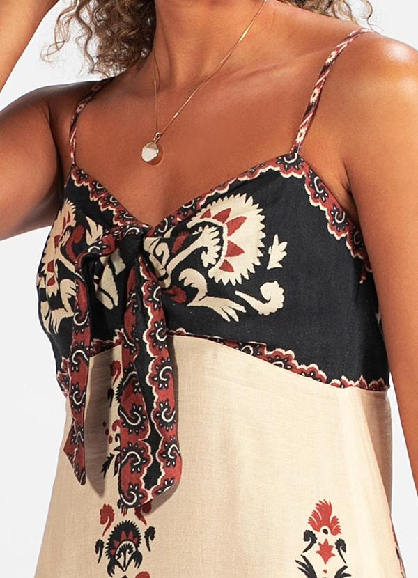 Farm - Vestido Tecido Tapete de Flor Bege 3