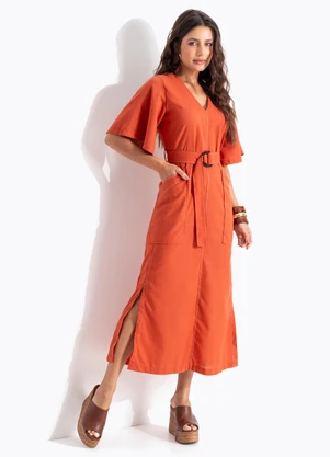 Quintess - Vestido Telha em Linho com Viscose - QUINTESS