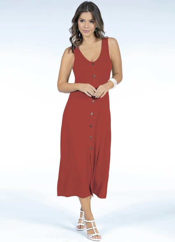 Quintess - Vestido Telha Midi sem Mangas com Botões 4