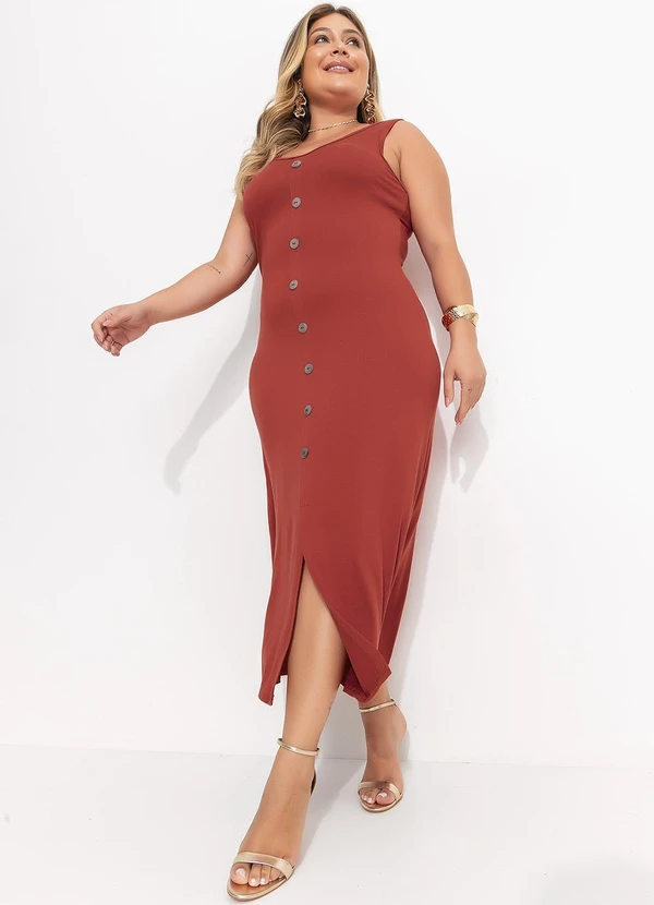 Quintess - Vestido Telha Midi sem Mangas com Botões 7