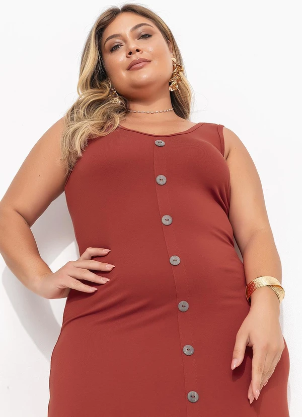 Quintess - Vestido Telha Midi sem Mangas com Botões 9