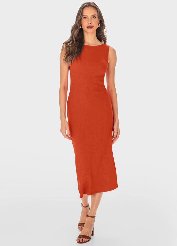 Malwee - Vestido Terracota Mídi Reto em Ribana