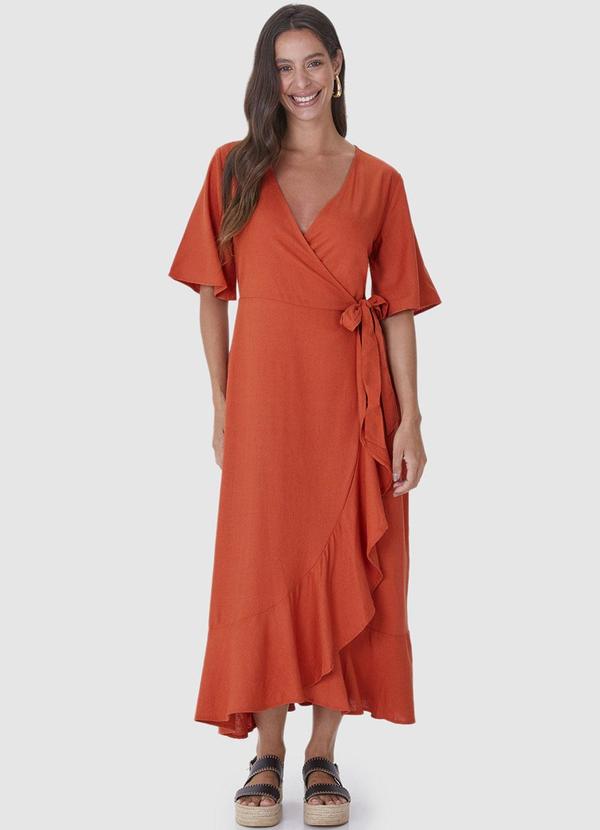 Malwee - Vestido Terracota Mídi Transpassado