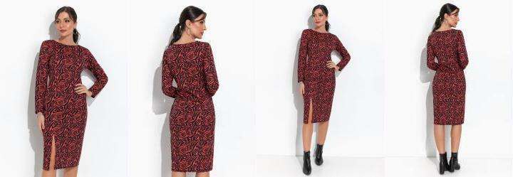 Vestido Tigre Vermelho com Mangas Longas e Fenda