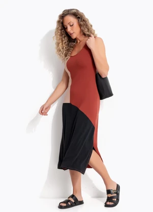 Quintess - Vestido Tons Terrosos em Malha de Viscose - QUINTESS