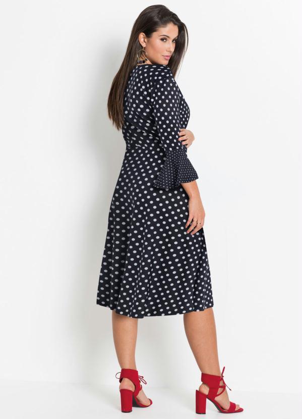 bonprix - Vestido Transpassado com Babado Poá Preto 11