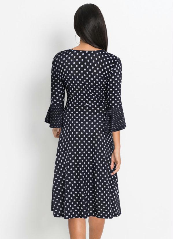 bonprix - Vestido Transpassado com Babado Poá Preto 2