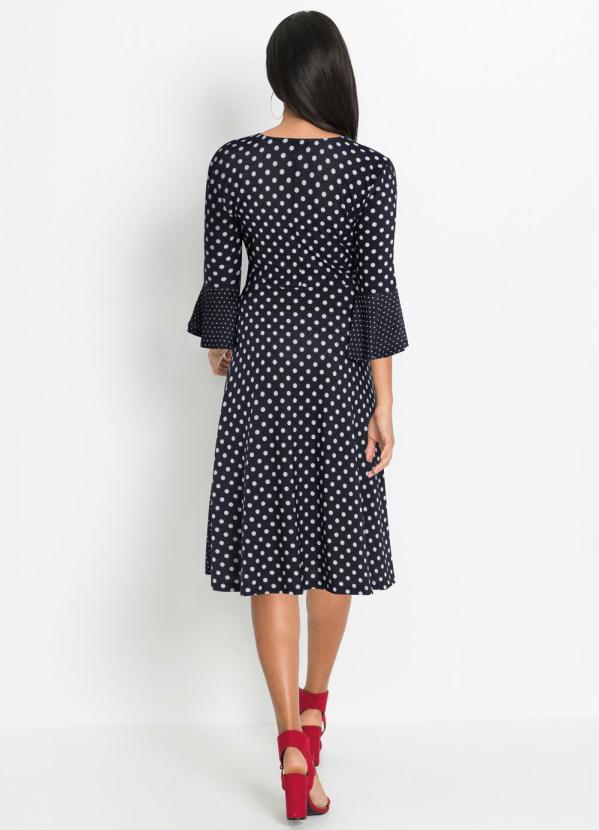 bonprix - Vestido Transpassado com Babado Poá Preto 5