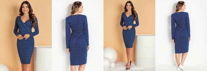 Vestido Transpassado com Mangas Longas Po Azul