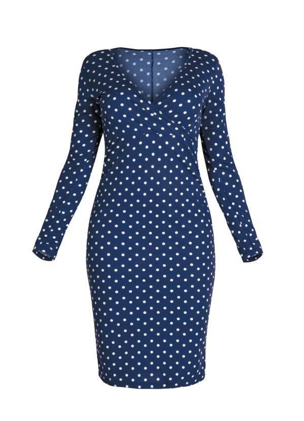 Moda Pop - Vestido Transpassado com Mangas Longas Poá Azul 11