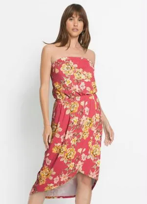 bonprix - Vestido Transpassado Floral Vermelho - BONPRIX