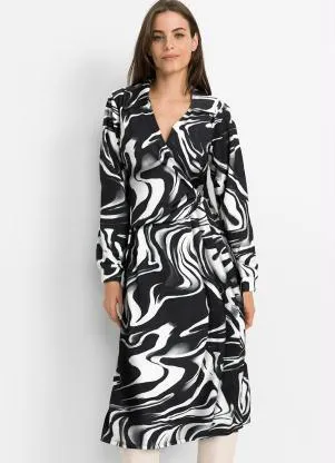 bonprix - Vestido Transpassado New Waves Preto - BONPRIX