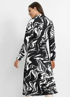 bonprix - Vestido Transpassado New Waves Preto - BONPRIX