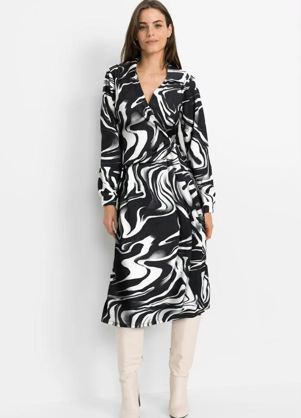 bonprix - Vestido Transpassado New Waves Preto 2