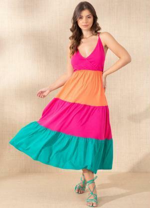 Vestido (Tricolor Pink) em Camadas