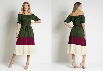 Vestido Tricolor Verde com Fivela