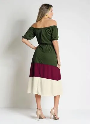 Rosalie - Vestido Tricolor Verde com Fivela - ROSALIE
