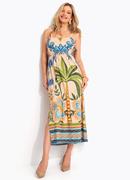 Vestido Tropical Bordado em Malha Fria