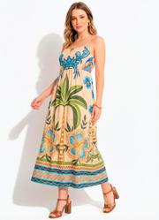 Vestido Tropical Bordado em Malha Fria