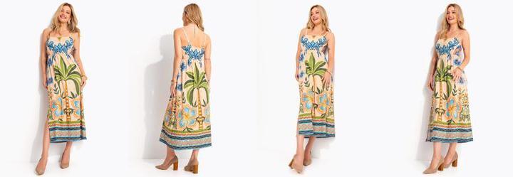 Vestido Tropical Bordado em Malha Fria