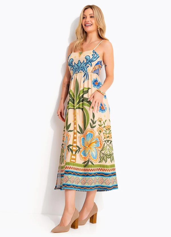 Quintess - Vestido Tropical Bordado em Malha Fria