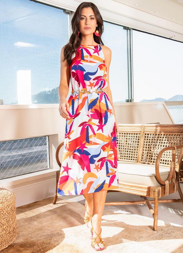 Quintess - Vestido Tropical Colorido em Viscose Plana 4