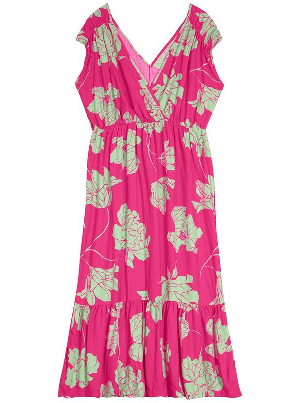 Malwee - Vestido Tropical Midi Marias em Viscolinho Rosa 