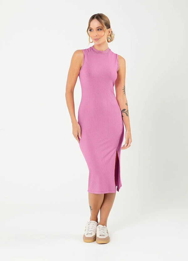 Cativa Vestido Tubinho Canelado Rosa